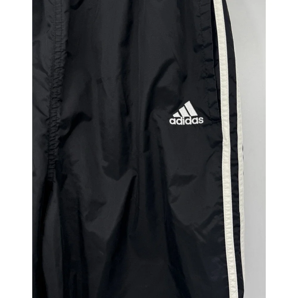 Adidas Team Vintage Y2K Wind Pants Mens M Black Lined Track Jogger 3 Stripe